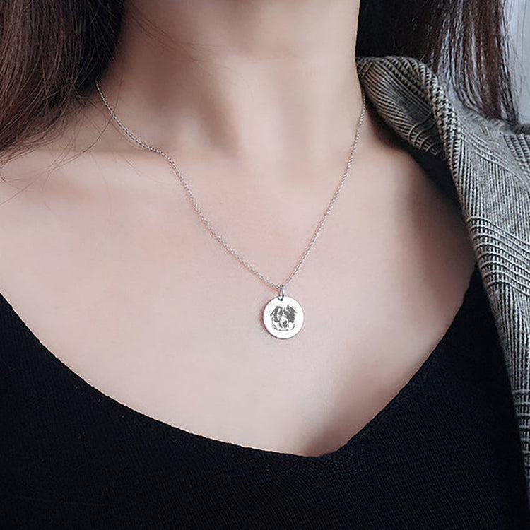 925 Sterling Silber personal isiertes Haustier Runde Foto gravierte Halskette Geschenk für Katzen liebhaber