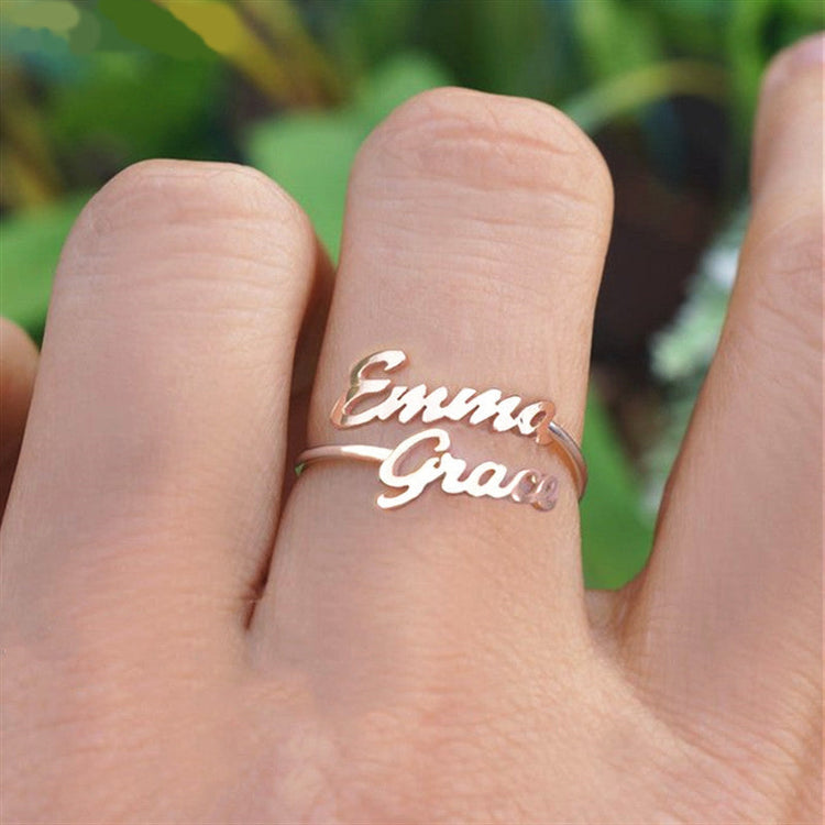 925 Sterling Silver Personalized Dainty Double Name Ring Nameplate Ring - onlyone