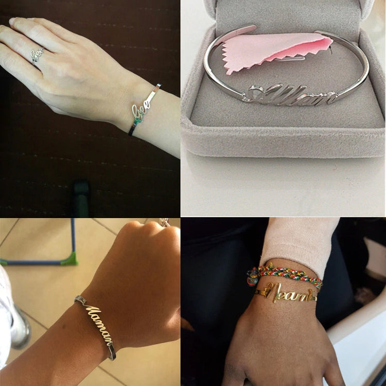 925 Sterling Silver Customized Nameplate Name Bracelet Personalized Custom Cuff Bangles - onlyone