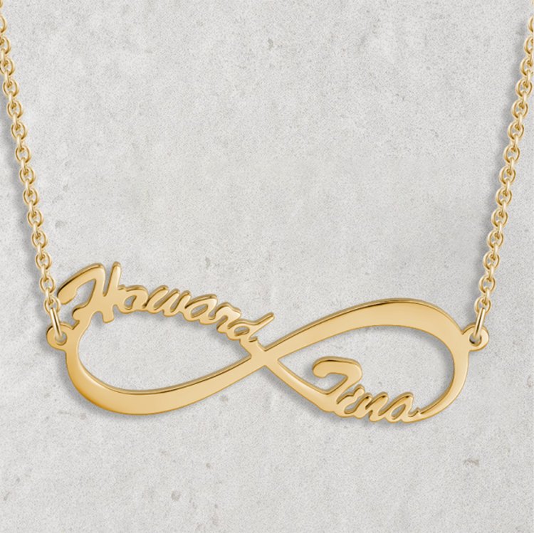 Collier infini en argent sterling 925 avec collier de plaque signalétique de noms, cadeau pour elle