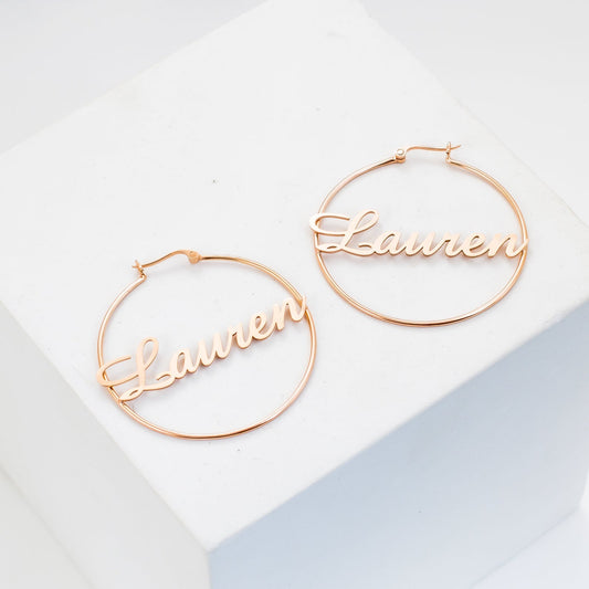 925 Sterling Silver Personalized Hoop Name Earrings Nameplate Earrings - onlyone
