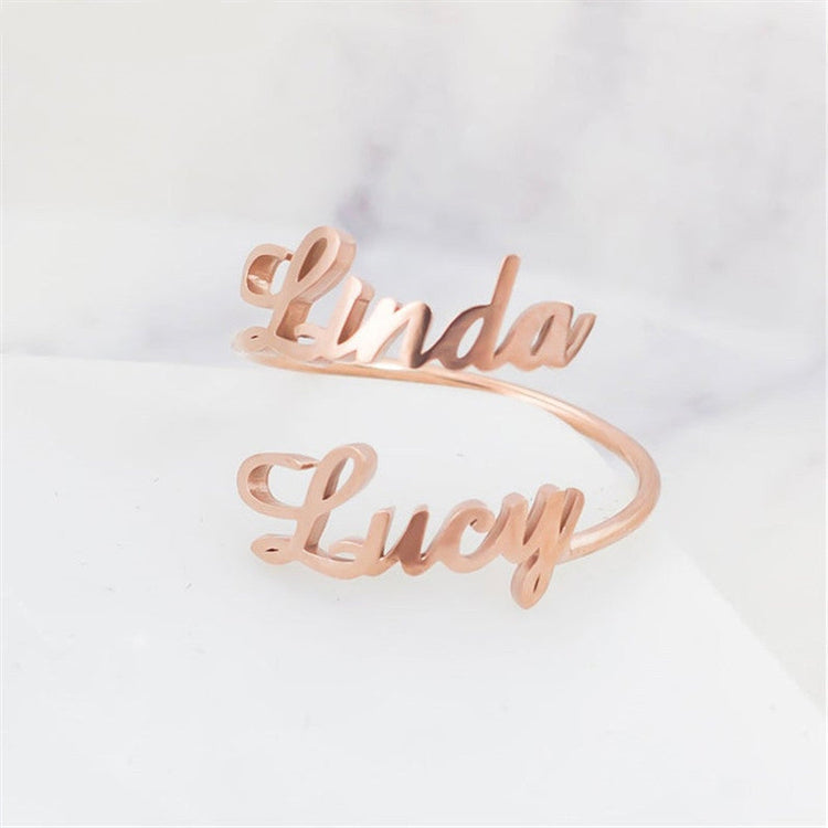 925 Sterling Silver Personalized Dainty Double Name Ring Nameplate Ring - onlyone