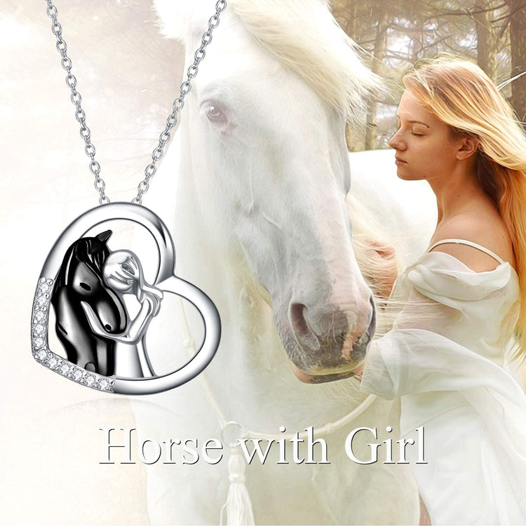 Cheval en argent sterling 925 avec pendentif en forme de cœur de fille pour filles, petite amie, adolescentes, femmes, fille