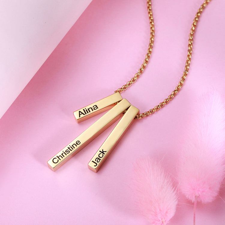 925 Sterling Silver Triple 3D Engraved Vertical Bar Necklace - onlyone