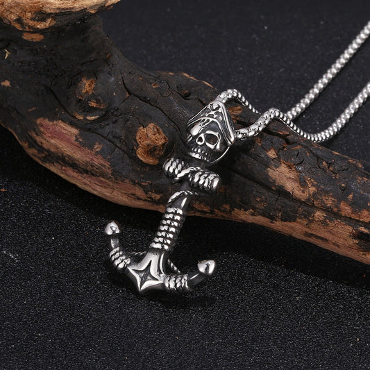 Stainless Steel Anchor Skull Necklace - onlyone