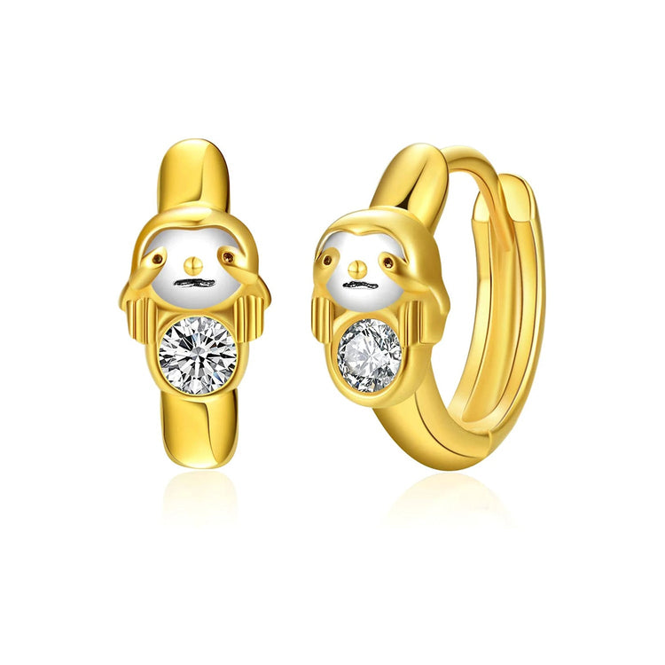 925 Sterling Silver Small Sloth Hoop Earrings