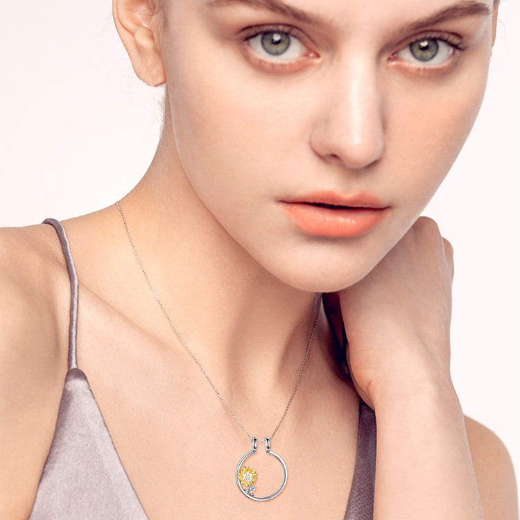925 Sterling Silver Ring Holder With Sunflower Necklace