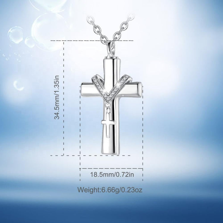 925 Sterling Silver Memorial Keepsake Cross Ash Cremation Necklace, Urn Necklace - onlyone