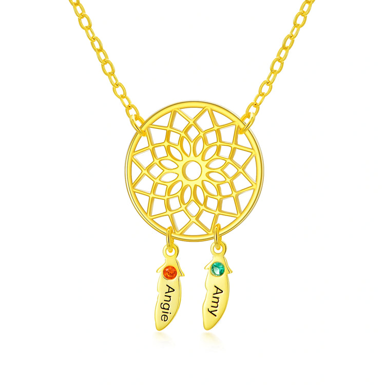 925 Sterling Silver Dreamcatcher Amulet Name Birthstone Custom Necklace