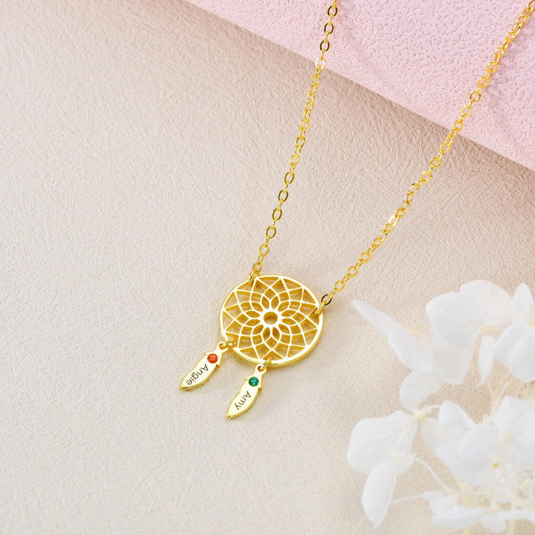 925 Sterling Silver Dreamcatcher Amulet Name Birthstone Custom Necklace