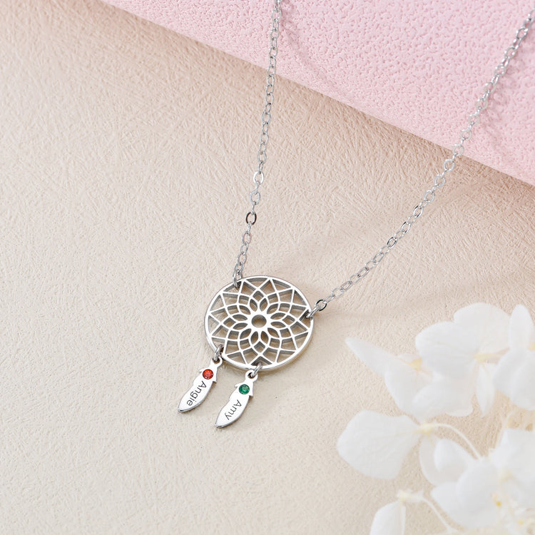 925 Sterling Silver Dreamcatcher Amulet Name Birthstone Custom Necklace