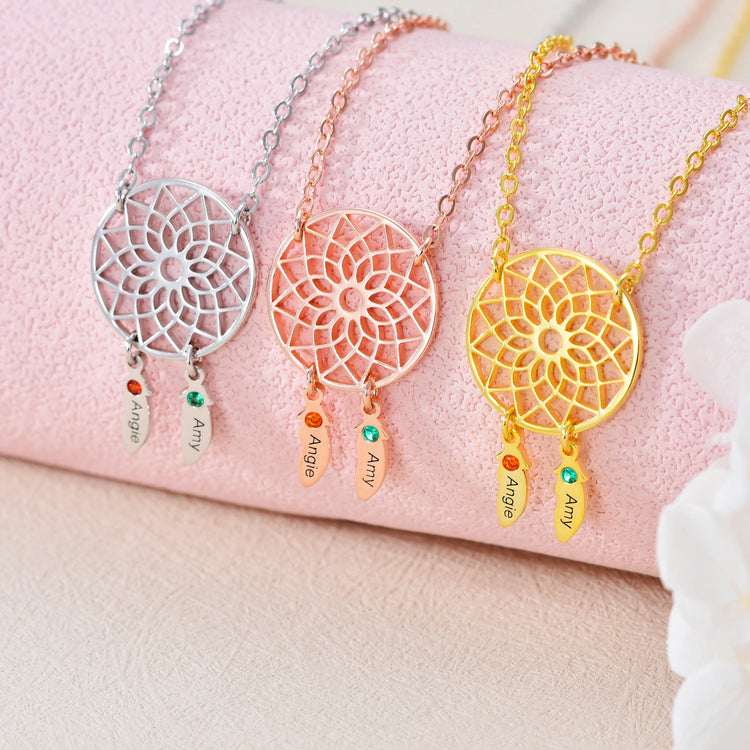 925 Sterling Silver Dreamcatcher Amulet Name Birthstone Custom Necklace