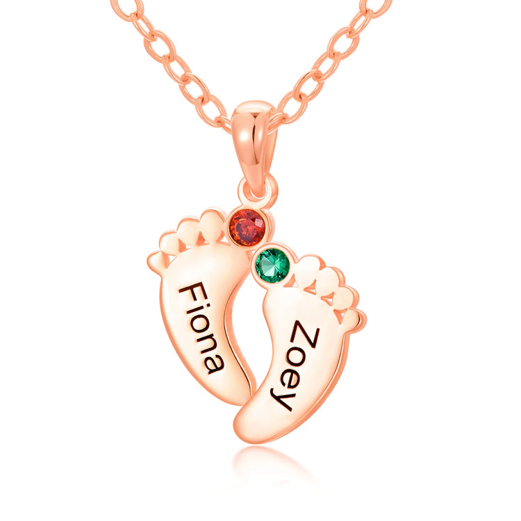 925 Sterling Silver Feet Name Custom Necklace With Birthstone
