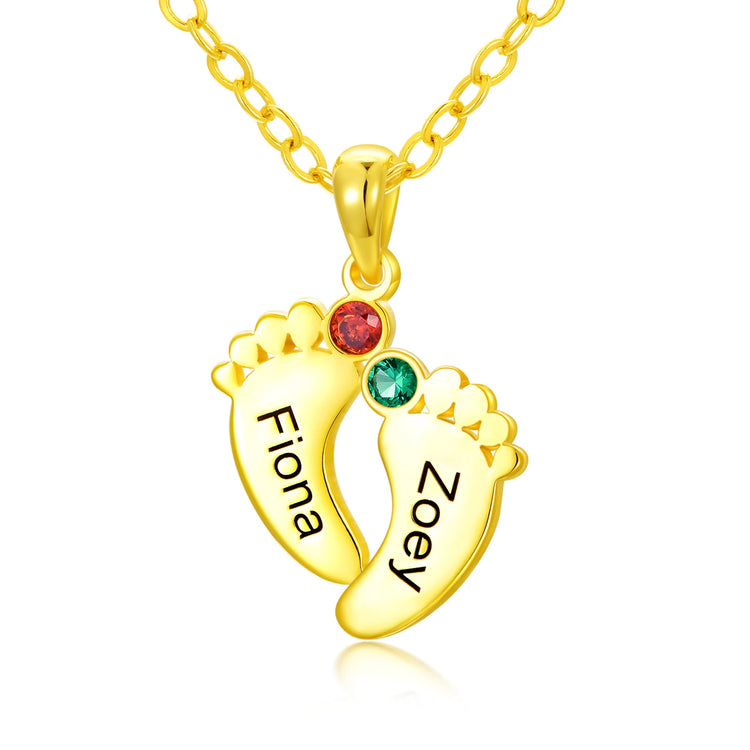 925 Sterling Silver Feet Name Custom Necklace With Birthstone