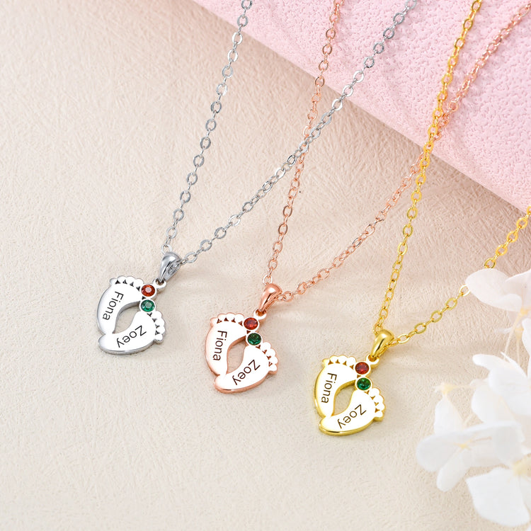 925 Sterling Silver Feet Name Custom Necklace With Birthstone