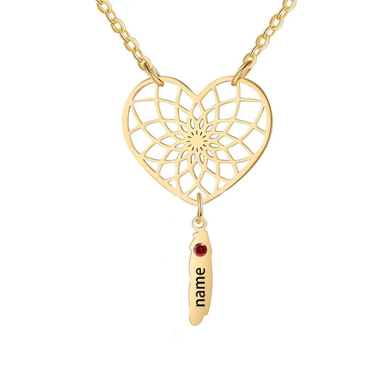 925 Sterling Silver Heart Dream Catcher Necklace With Birthstone Dreamcatcher Pendant Personalized Name Gift for Women
