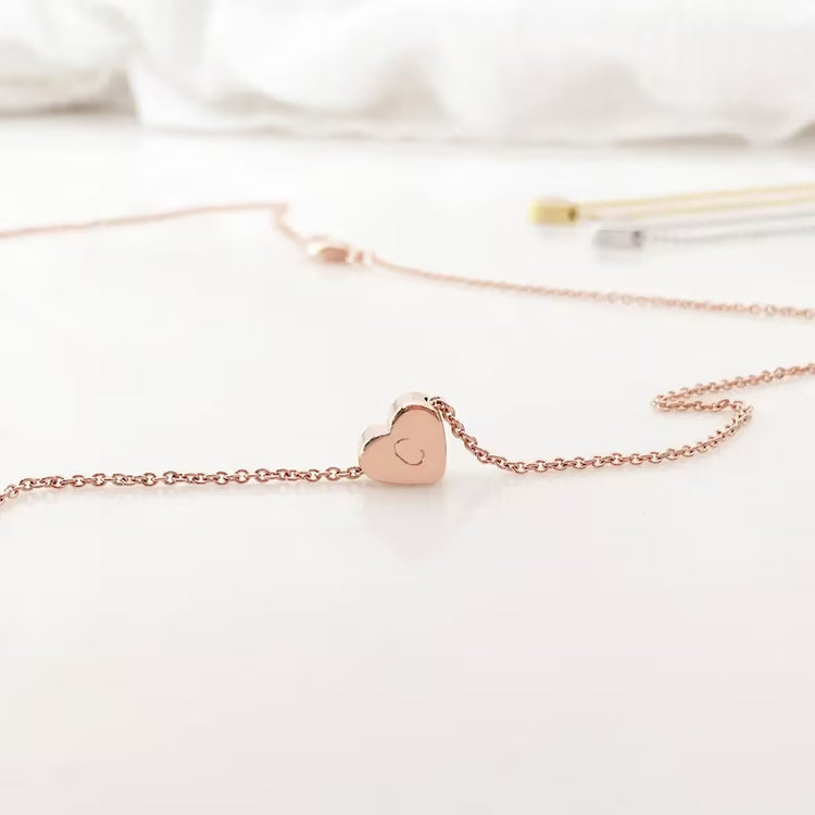925 Sterlingsilber Tiny Heart Initial Halskette Personalisierte Briefanhänger Halskette