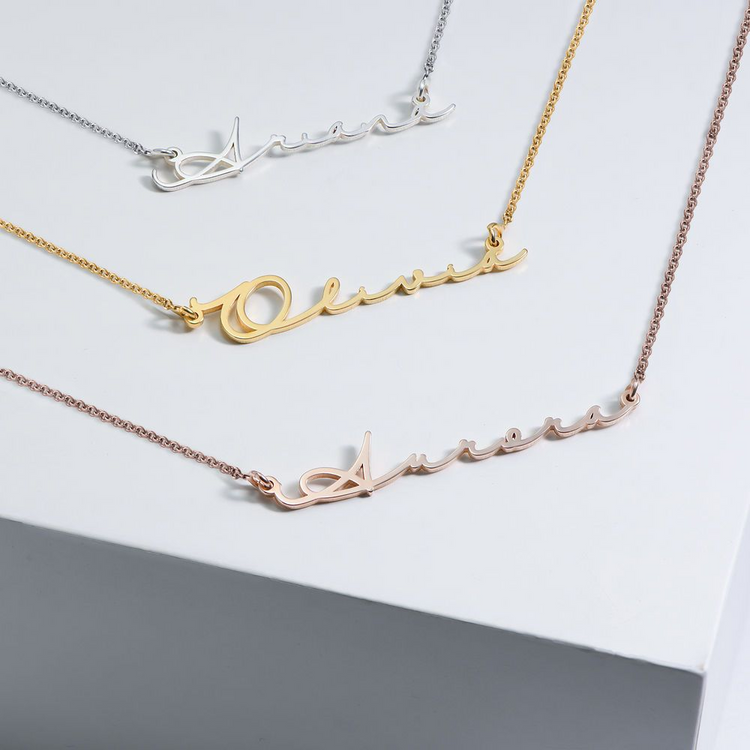 925 Sterling Silver Personalized Signature Style Name Necklace, Gift for Mom