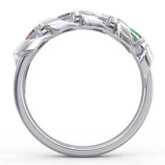 Bague de rangée marquise en spirale en argent sterling 925 avec 4 pierres de naissance