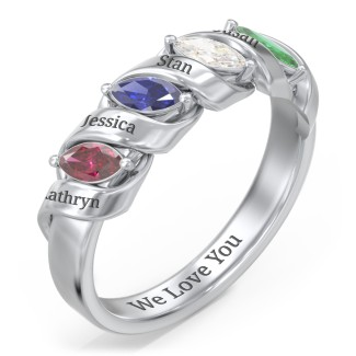Bague de rangée marquise en spirale en argent sterling 925 avec 4 pierres de naissance
