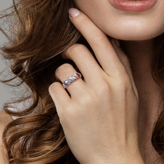 Bague de rangée marquise en spirale en argent sterling 925 avec 4 pierres de naissance