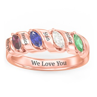 Bague de rangée marquise en spirale en argent sterling 925 avec 4 pierres de naissance