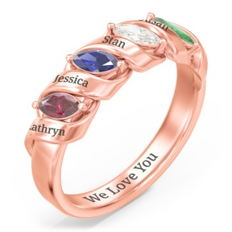 Bague de rangée marquise en spirale en argent sterling 925 avec 4 pierres de naissance