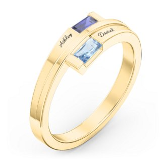 925 Sterling Silver Double Baguette Bypass Birthstone Ring