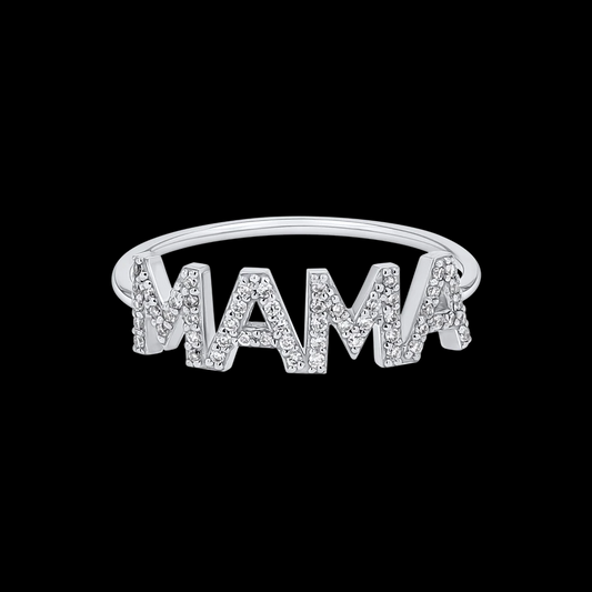 925 Sterling Silver Diamond MAMA Crystal Ring
