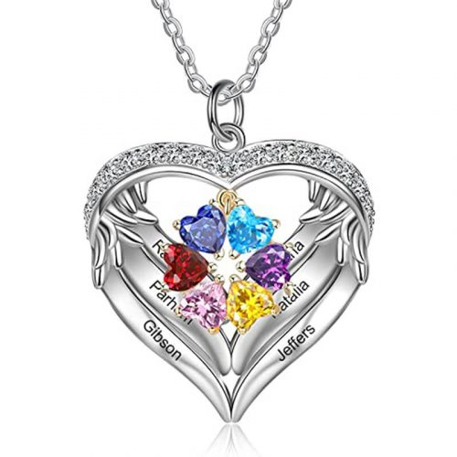 925 Sterling Silver Personalized Name and Birthstone Angel Wings Necklace