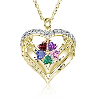 925 Sterling Silver Personalized Name and Birthstone Angel Wings Necklace