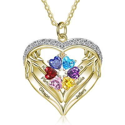 925 Sterling Silver Personalized Name and Birthstone Angel Wings Necklace