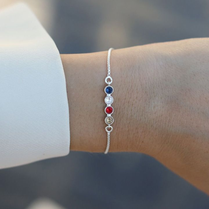 925 Sterling Silver Stars Birthstone Bracelet Personalized Bracelet