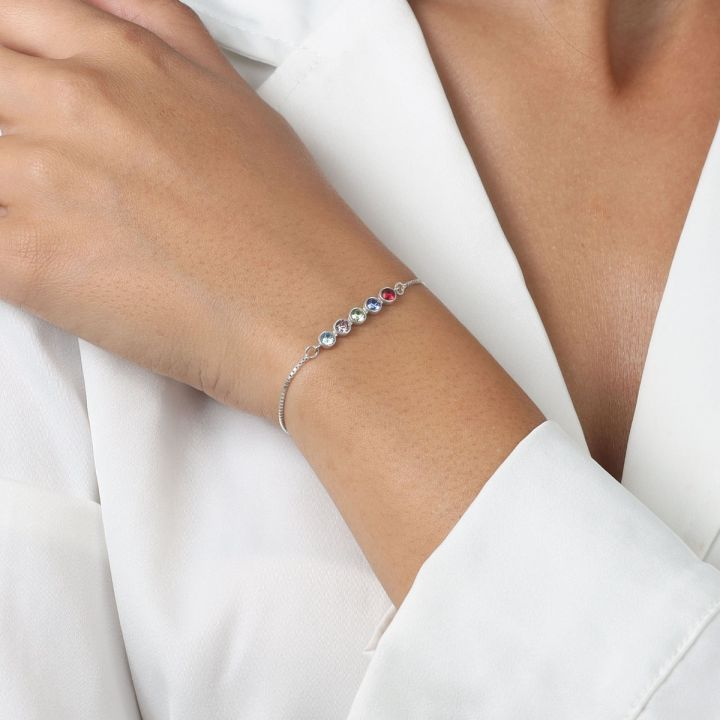 925 Sterling Silver Stars Birthstone Bracelet Personalized Bracelet
