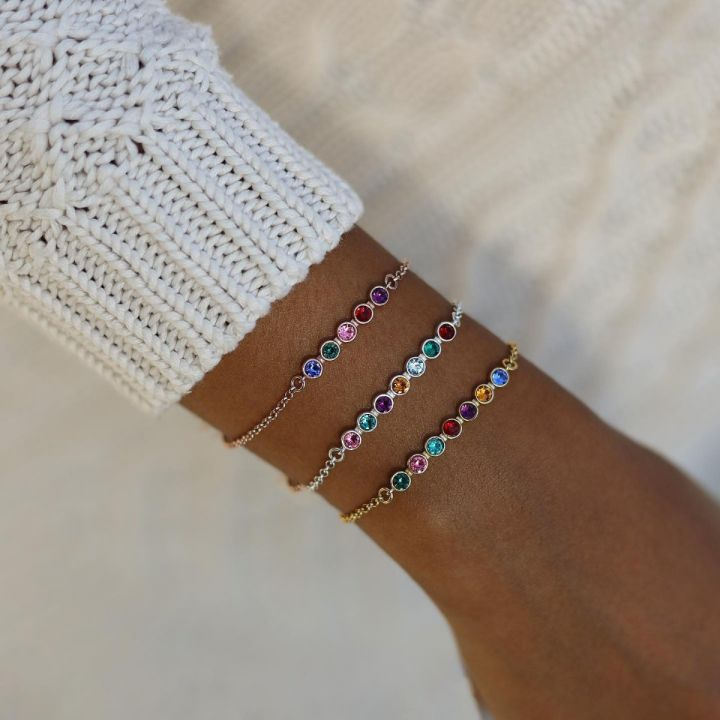 925 Sterling Silver Stars Birthstone Bracelet Personalized Bracelet