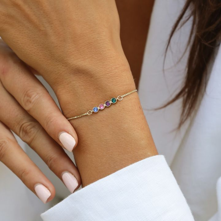925 Sterling Silver Stars Birthstone Bracelet Personalized Bracelet