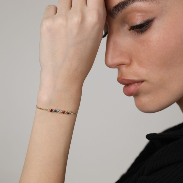 925 Sterling Silver Stars Birthstone Bracelet Personalized Bracelet
