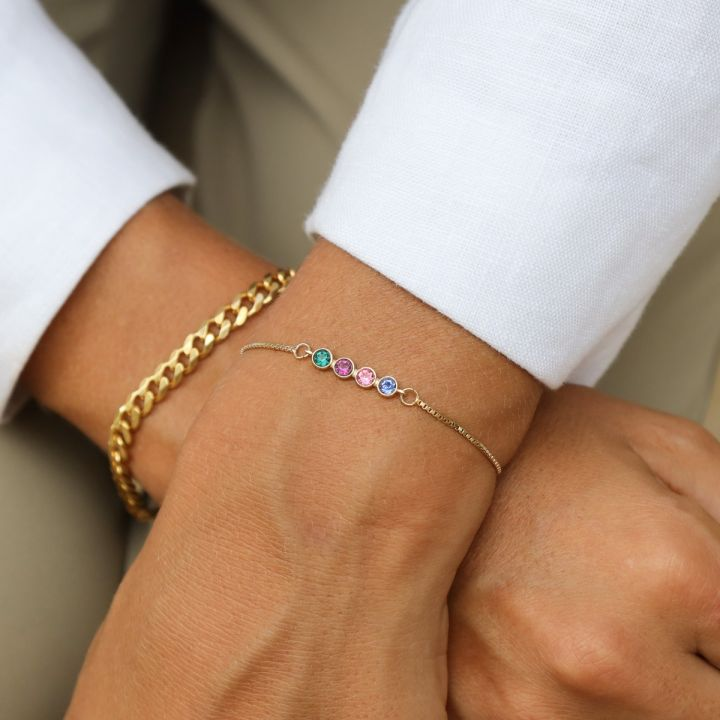 925 Sterling Silver Stars Birthstone Bracelet Personalized Bracelet