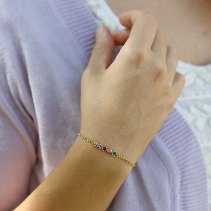 925 Sterling Silver Stars Birthstone Bracelet Personalized Bracelet