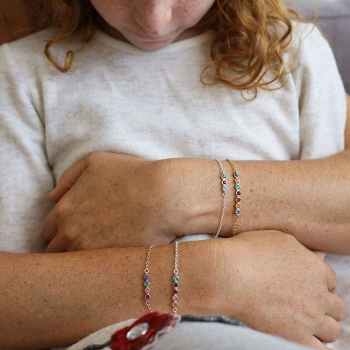 925 Sterling Silver Stars Birthstone Bracelet Personalized Bracelet