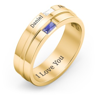 925 Sterling Silber Herren Doppel Baguette Ring mit Geburts stein