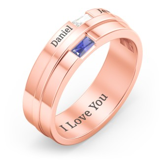 925 Sterling Silber Herren Doppel Baguette Ring mit Geburts stein