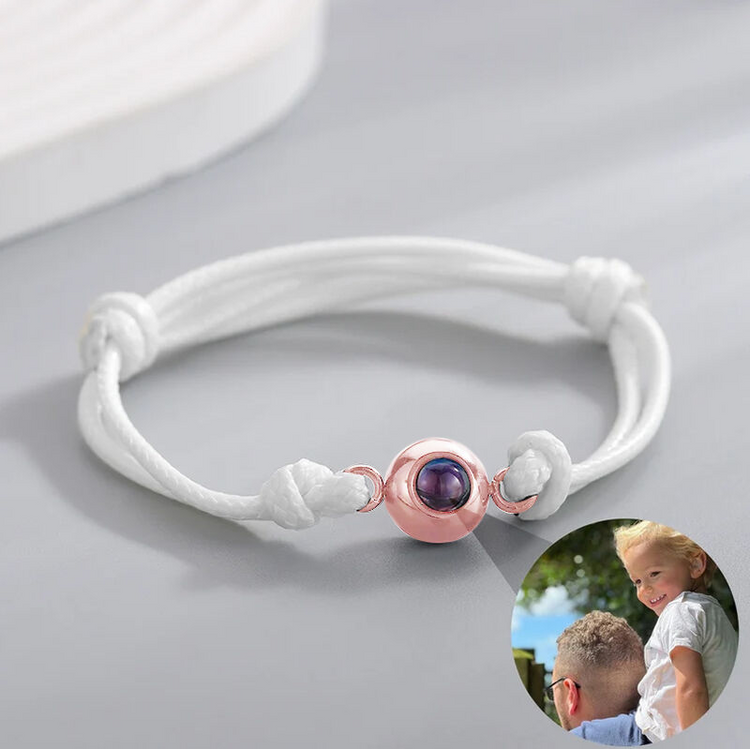 Men Personalized Rope Bracelet Custom Photo Bracelet with White Cord Fathers Day Bracelet