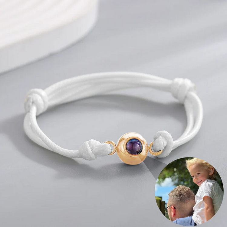 Men Personalized Rope Bracelet Custom Photo Bracelet with White Cord Fathers Day Bracelet