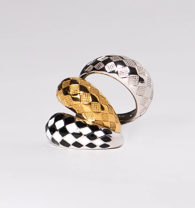 925 Sterling Silver Checker Colorful Ring