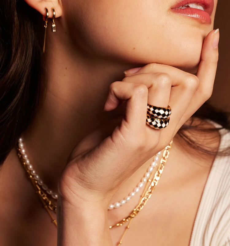 925 Sterling Silver Checker Colorful Ring