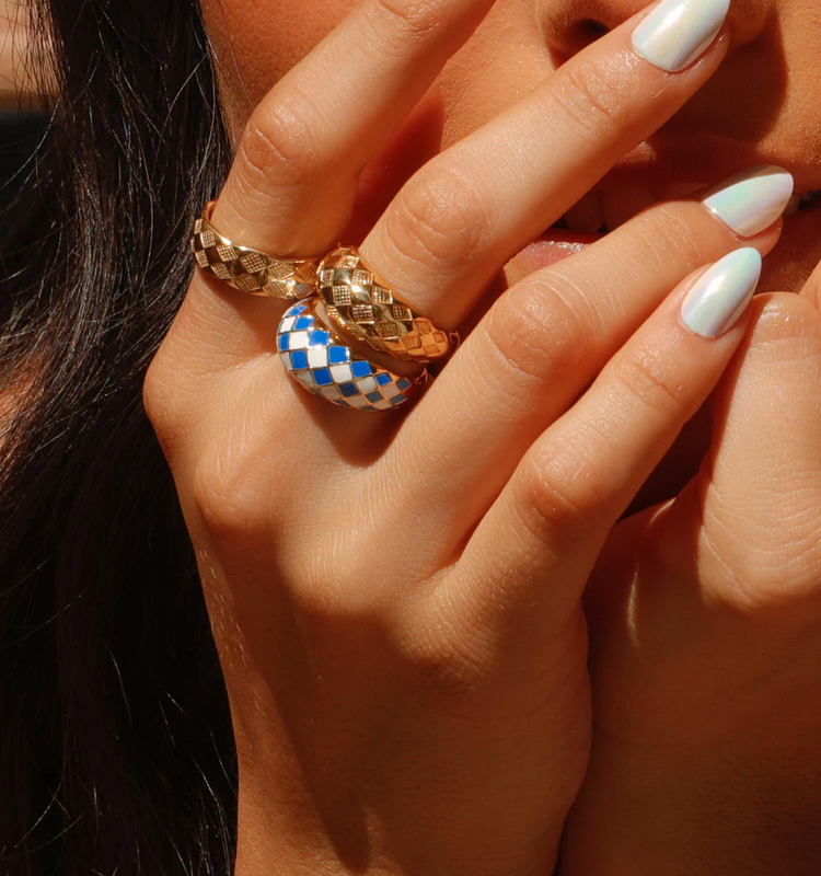 925 Sterling Silver Checker Colorful Ring