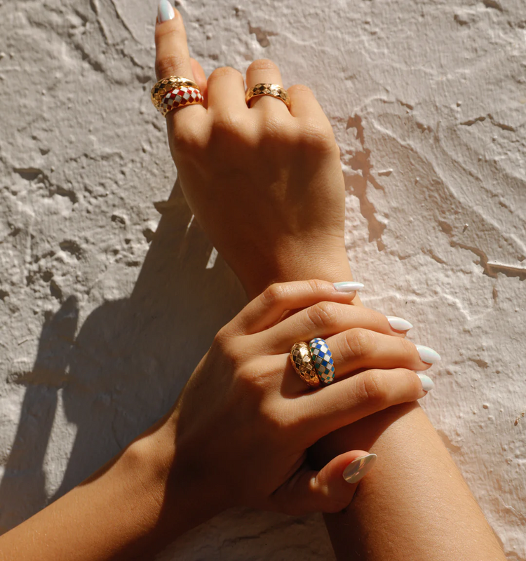 925 Sterling Silver Checker Colorful Ring