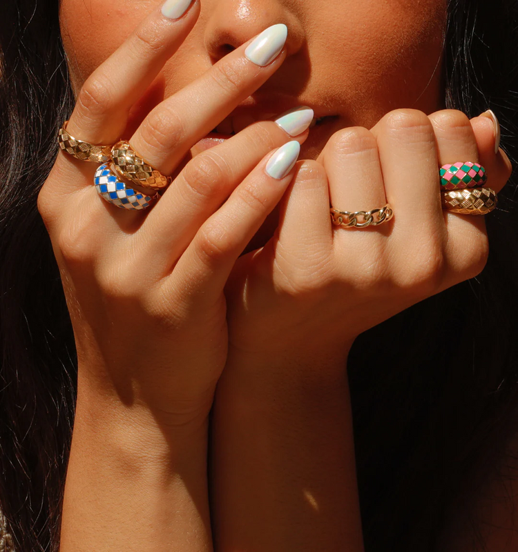 925 Sterling Silver Checker Colorful Ring