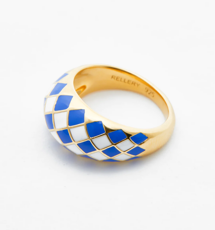 925 Sterling Silver Checker Colorful Ring